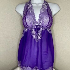 Vintage Victoria Secret Purple Lace Coquette Babydoll Chemise Romantic M